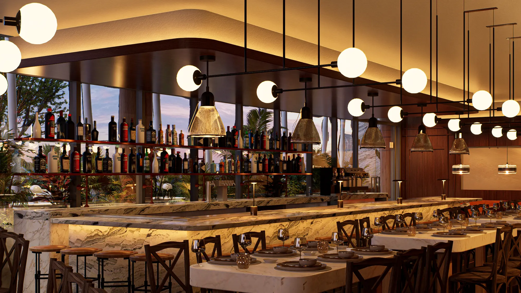 Restaurant bar and dining room designed by Taggha