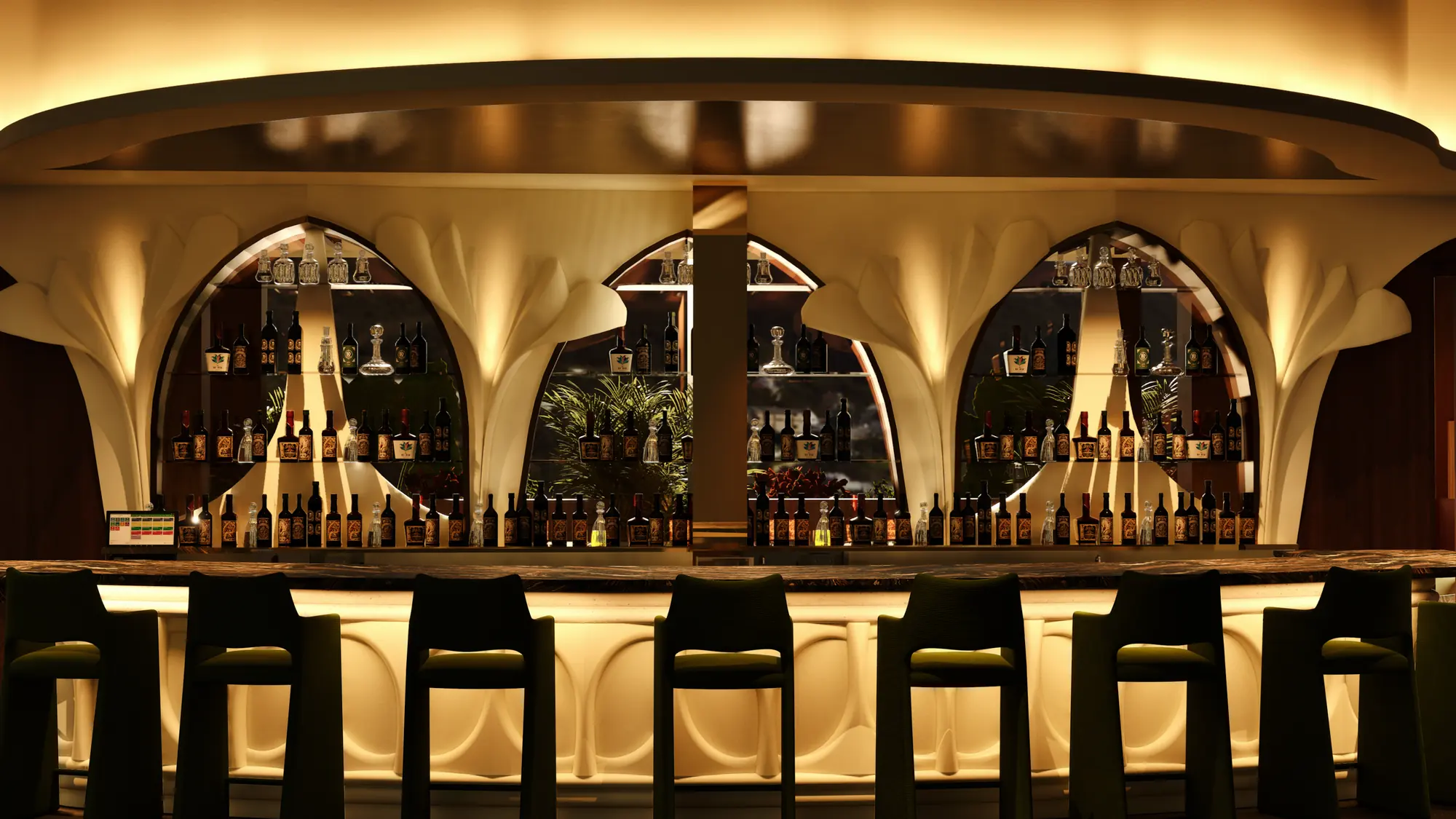 Backlit arched bar designed by Taggha