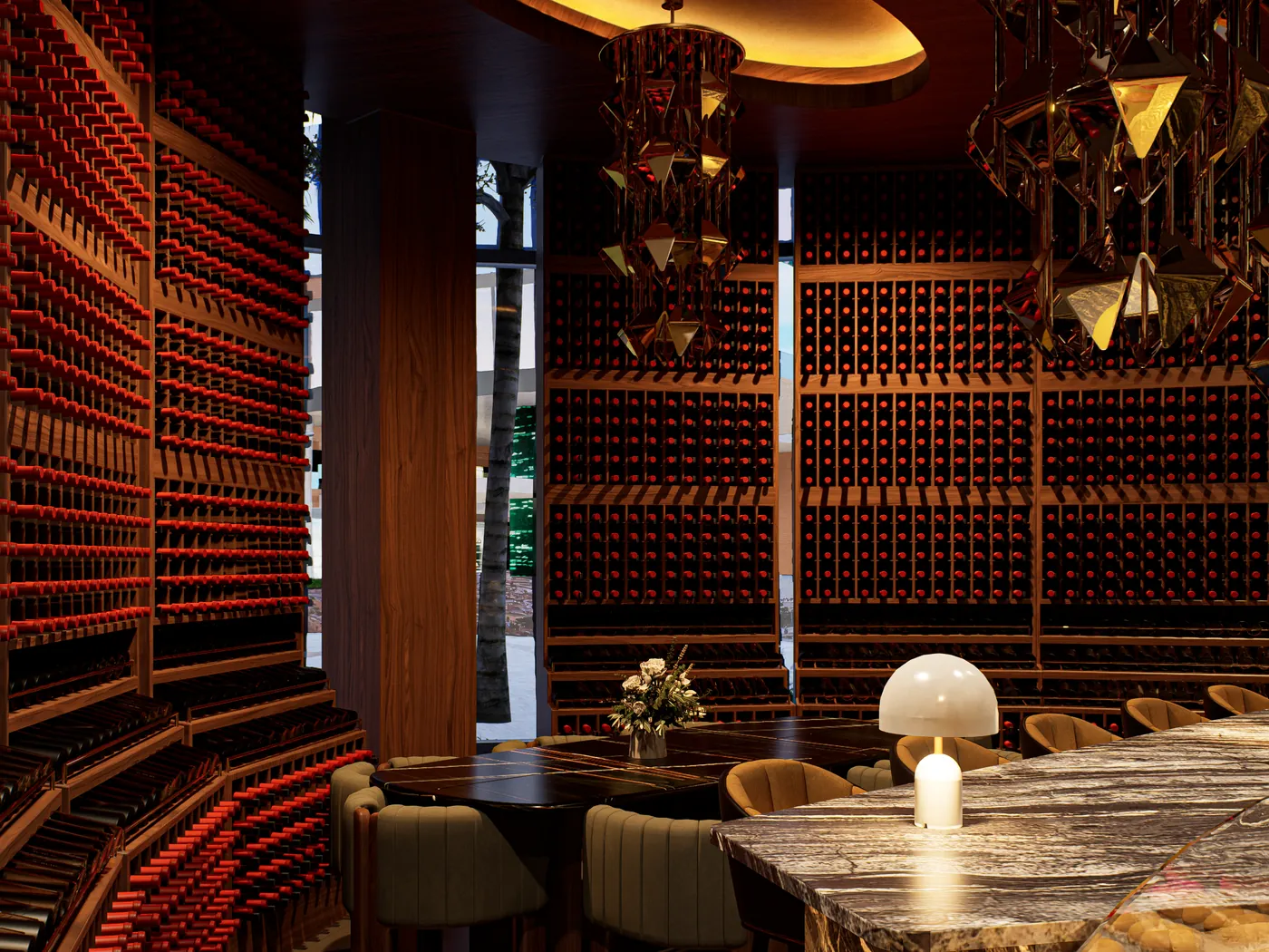 Private dining room with floor to ceiling wine storage