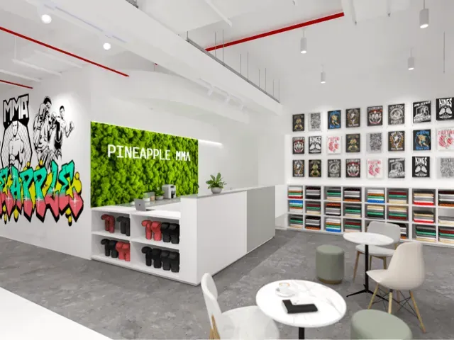 Retail store with a moss feature wall and product display