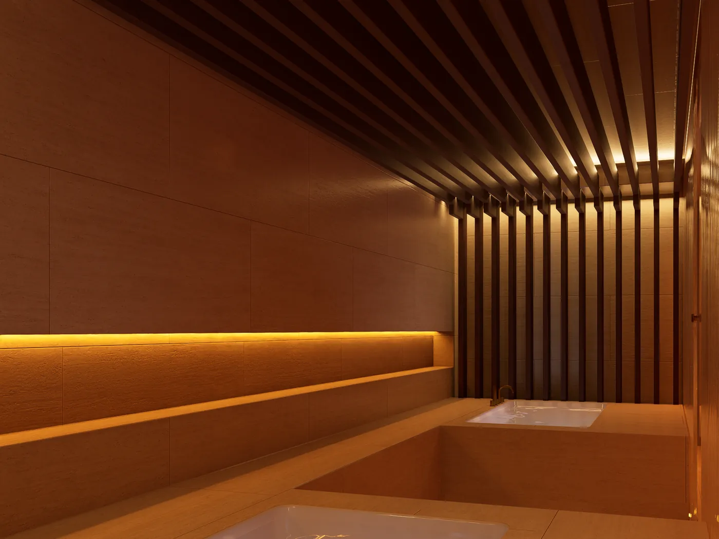 Cold plunge pool with timber slat ceiling
